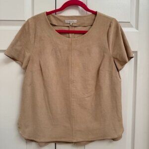 1.State Faux Suede Brown Short Sleeve Top Size L